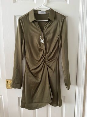 HBYH2O brand apparel Olive Green Satin Shirt Dress Women’s Size Small
